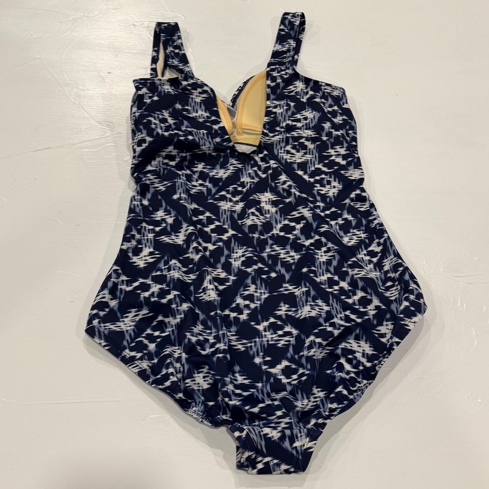 Miraclesuit Womens Navy White Abstract Print One Piece Swimsuit Size 12 NEW - Picture 12 of 13